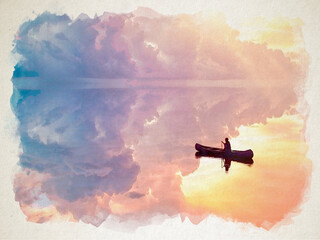 Artwork watercolor landscape picture for interior design