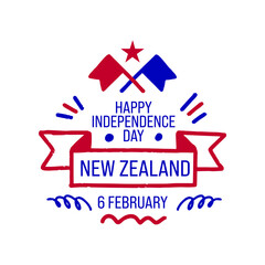 Happy independence day, 6 February. New Zealand Auckland Greatest landmarks as symbol of the country. Web banner or greeting card