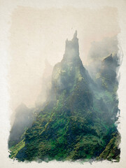 Artwork watercolor landscape picture for interior design