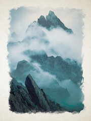 Artwork watercolor landscape picture for interior design