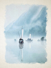 Artwork watercolor landscape picture for interior design