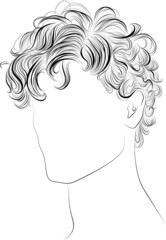 Curly male hairstyle silhouette black and white vector illustration - 410618907