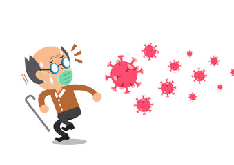 Vector cartoon senior man wearing protective face mask worried about the virus for design.
