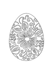 Coloring book. Happy Easter. Floral hand-drawn cartoon doodle illustration. Seasonal vector background, flowers and leaves