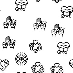 Tolerance And Equality Seamless Pattern Vector Thin Line. Illustrations