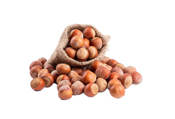 Hazelnuts on the white background