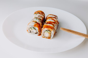 Japanese food: maki and nigiri sushi set. Sushi rolls (Philadelphia) with rice, fish salmon, smoked...