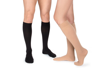 Closed toe calves. Compression Hosiery. Medical stockings, tights, socks, calves and sleeves for varicose veins and venouse therapy. Clinical knits. Sock for sports isolated on white background