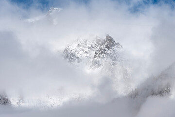 Alps Snow mountain view from Chamonix Mont Blanc, France in Winter.