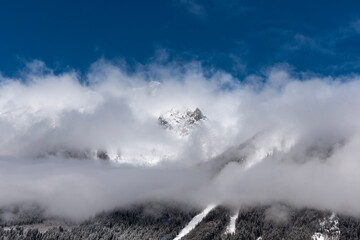 Alps Snow mountain view from Chamonix Mont Blanc, France in Winter.