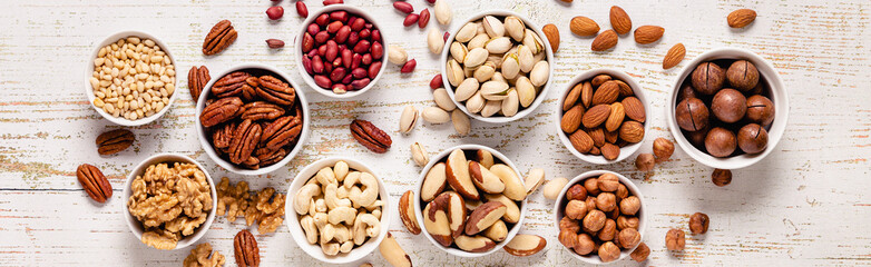 Various Nuts in bowls.
