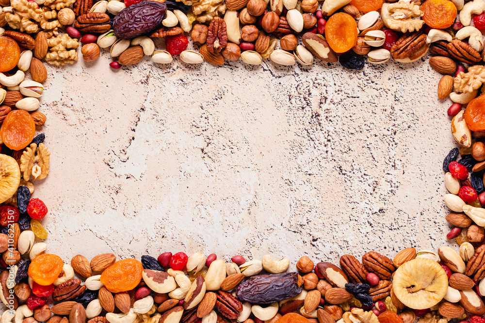 Wall mural Frame made of various nuts and dried fruits - Wall murals