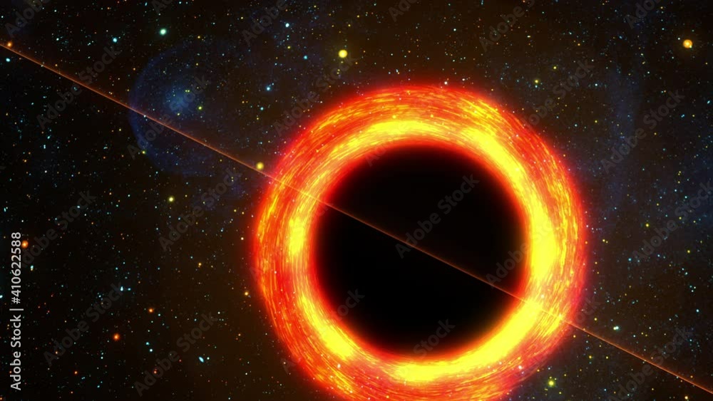 Wall mural 4k 3d space exploration flight fly by black hole and colorful stars fields in outer space science fi