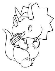 ランドセルを背負った笑顔のトリケラトプスの線画