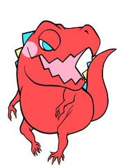 楽しそうに歩く赤いティラノサウルス