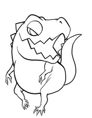楽しそうに歩く赤いティラノサウルスの線画