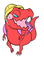 ランドセルを背負った笑顔のティラノサウルス