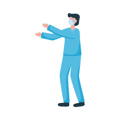 man wearing medical mask walking character