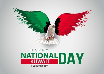happy national day Kuwait pigeon flying with Kuwait flag wings. vector illustration design  