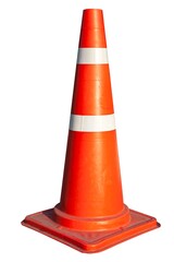 Red plastic traffic cone isolated on a white background