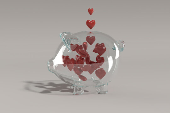Saving love in ping bank, 3D render