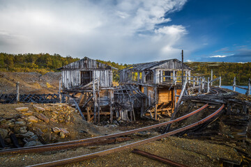 Old wooden abandoned copper mine in Norway