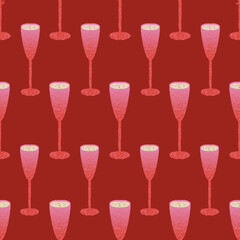Glasses with wine or Champagne repeat pattern print background