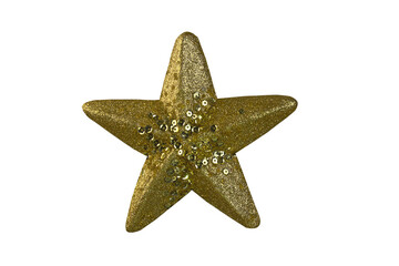 Christmas tree toy star, with beads and sparkles of gold color