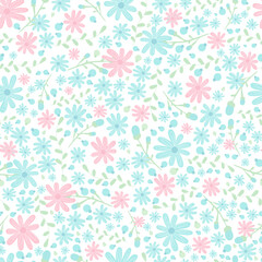 Floral pattern. Pretty flowers on white background. Printing with small pink and blue flowers. Ditsy print. Seamless texture. Cute flower patterns. elegant template for fashionable printers