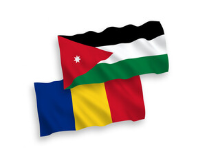 Flags of Romania and Hashemite Kingdom of Jordan on a white background