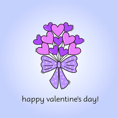 a bouquet of hearts with a big ribbon and a text for celebrating valentine's day