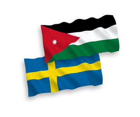 Flags of Sweden and Hashemite Kingdom of Jordan on a white background