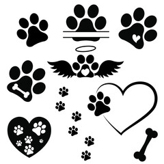 Heart paw icon vector set. Dog paw illustration sign collection. love dog symbol.