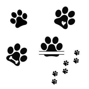 Heart paw icon vector set. Dog paw illustration sign collection. love dog symbol.