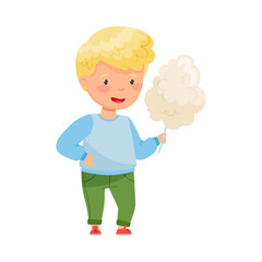 Obraz premium Little Boy Holding Cotton Candy or Spun Sugar Vector Illustration