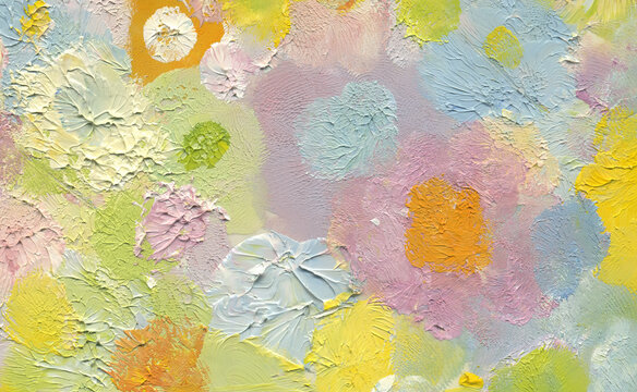 Pastel positive color abstract painted background as wallpaper, pattern, art print, tv art, etc. Natural texture of oil paint. High quality details. © Na-um