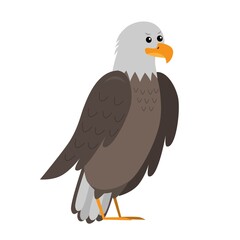 cute cartoon flat bald eagle from side, vector isolated on white, illustration for children