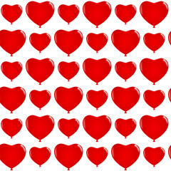 Pattern with red balloons hearts isolated on white - seamless ornament for romantic design for Valentine's day and wedding