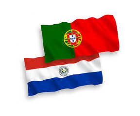 Flags of Portugal and Paraguay on a white background