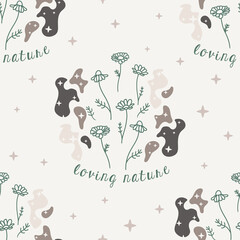 Vector Loving Nature Chamomile with Organic Shapes seamless pattern background. Perfect for fabric, wallpaper and scrapbooking projects.