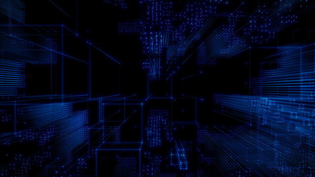 Futuristic, Blue Digital Grid background. Network Tech Wallpaper. 3D Render 