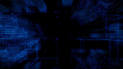 Futuristic, Blue Digital Grid background. Network Tech Wallpaper. 3D Render 