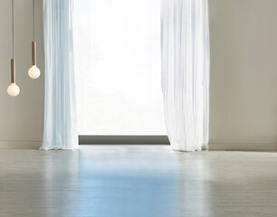empty living room interior decoration wooden floor, stone wall concept. decorative background for home, office and hotel