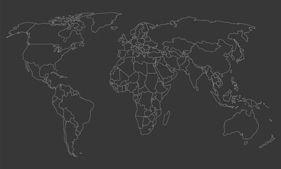 white world map outline - vector illustration of earth map on dark background	
