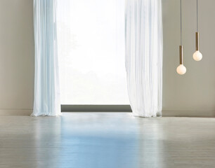 empty living room interior decoration wooden floor, stone wall concept. decorative background for home, office and hotel