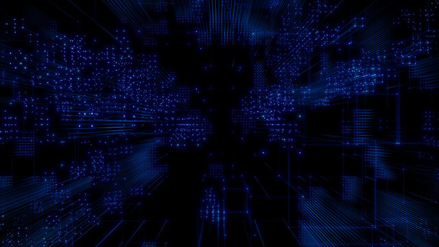 Futuristic, Blue Digital Grid background. Network Tech Wallpaper. 3D Render 