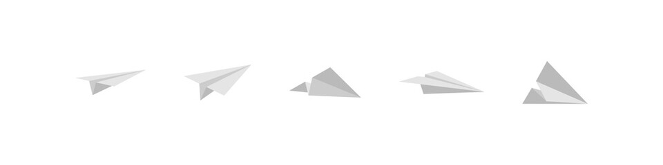 Paper plane set, vector airplane folded flat illustration. Flying planes with different angles delivery mail concept collection.