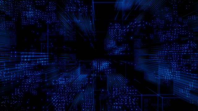 Futuristic, Blue Digital Grid background. Network Tech Wallpaper. 3D Render 