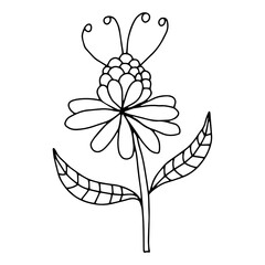 Cute cartoon hand drawn doodle fantasy flower isolated on white background. Floral element.