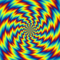 Pulsing fiery spirals. Spin illusion.